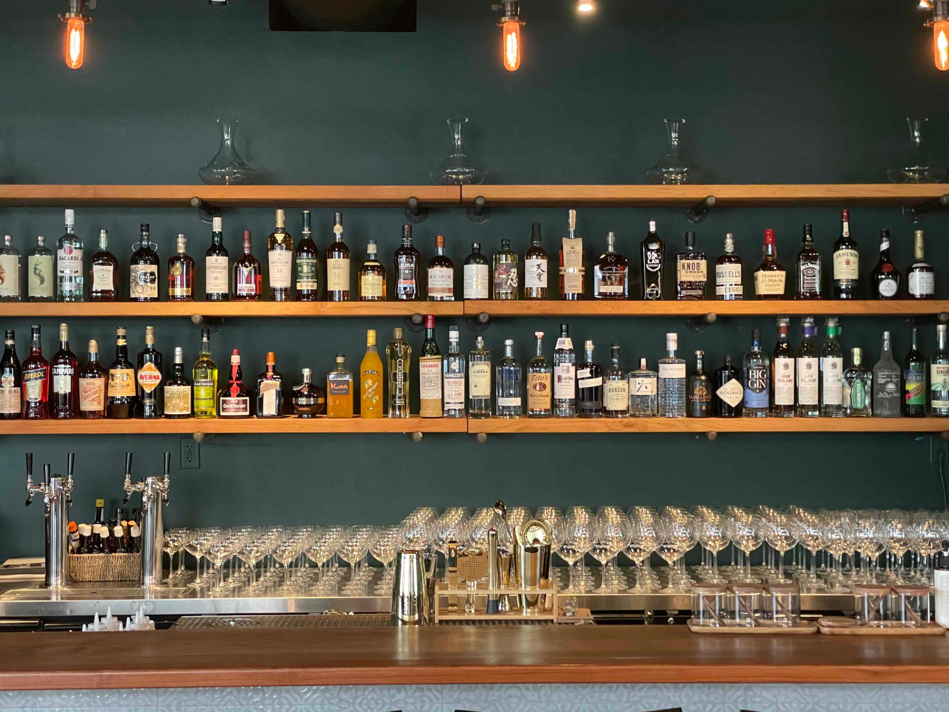 Back bar shelves glowing at Kricket Club